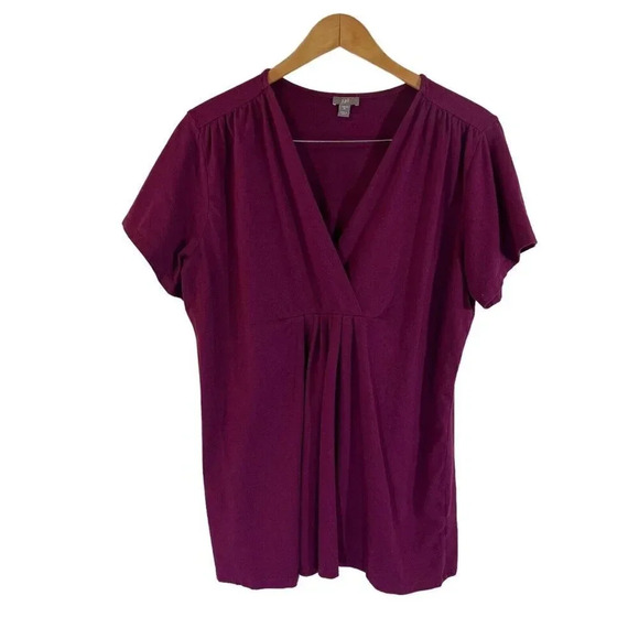 J.Jill Plum Purple Blouse XL Stretch Knit Draped V Neck Pleated Flowy Pullover - Picture 1 of 6